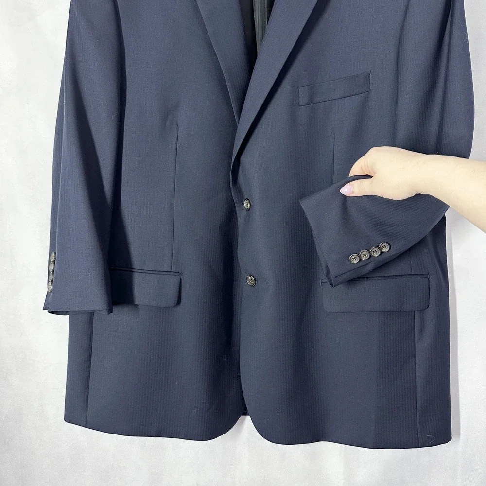 Lauren Ralph Lauren Wool Long Sleeve Striped Navy Blue Suit Mens Size 48R